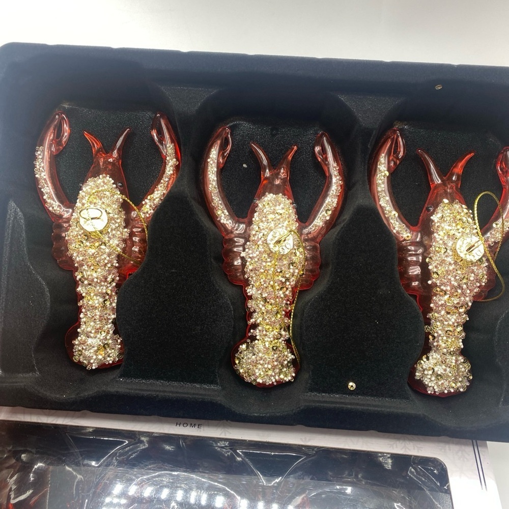 Beekman Home Lobster Set of 6 Glass Indent Embellished Christmas Ornaments